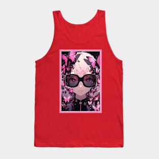 Aesthetic Anime Girl Pink Rosa Black | Quality Aesthetic Anime Design | Chibi Manga Anime Art Tank Top